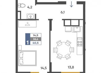 Продается 1-ком. квартира, 40.5 м2, Крым