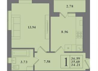 Продам 1-комнатную квартиру, 35.6 м2, Калининград, Крейсерская улица, 13к1