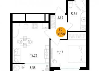 Продам 1-комнатную квартиру, 39.6 м2, Рязань
