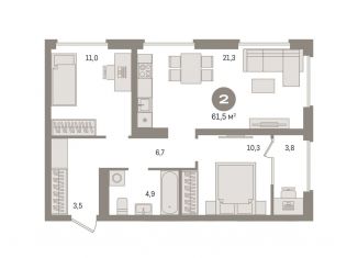 Продам 2-комнатную квартиру, 61.5 м2, Московская область, жилой комплекс Первый Квартал, 6