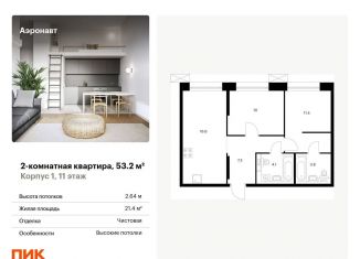 Двухкомнатная квартира на продажу, 53.2 м2, Санкт-Петербург, жилой комплекс Аэронавт, 1