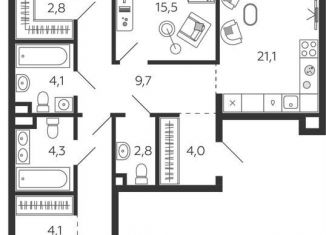 3-комнатная квартира на продажу, 101.7 м2, Москва, метро Нагатинская, 2-я очередь, к3