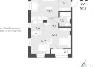 Продажа двухкомнатной квартиры, 52.5 м2, Новосибирск, жилой комплекс Русское солнце, 4, метро Красный проспект
