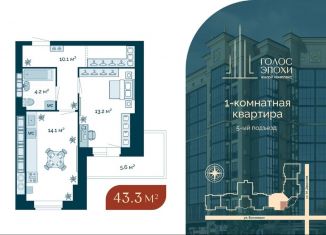 Продается 1-ком. квартира, 43.3 м2, Астрахань, Бакинская улица, 87, Кировский район