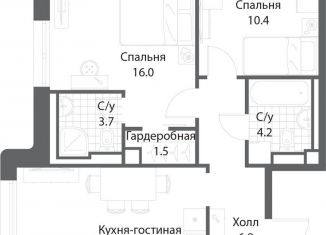2-комнатная квартира на продажу, 63.2 м2, Москва, жилой комплекс Нагатино Ай-Ленд, к1, метро Коломенская