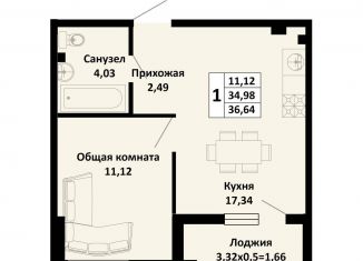 Продается однокомнатная квартира, 36.6 м2, Краснодарский край, Северная улица, 42А