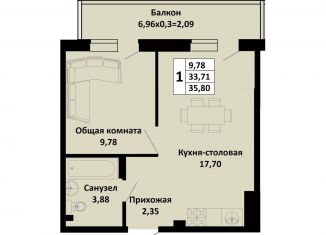 Продается 1-ком. квартира, 35.8 м2, Краснодарский край, Северная улица, 42А