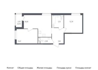 2-ком. квартира на продажу, 58.4 м2, деревня Новосаратовка