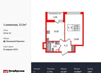 Продам 1-комнатную квартиру, 32.5 м2, Санкт-Петербург, метро Проспект Ветеранов