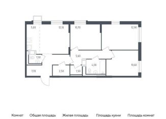 Трехкомнатная квартира на продажу, 74.1 м2, посёлок Песочный