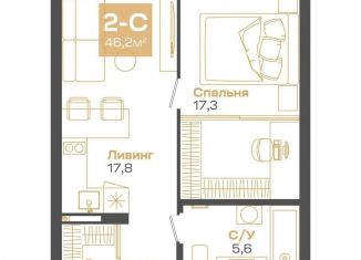 1-комнатная квартира на продажу, 46.2 м2, Новосибирск, Советский район