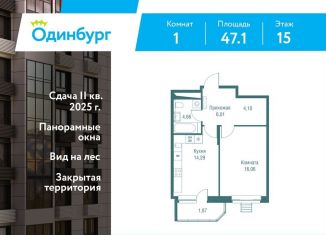 Продается 1-комнатная квартира, 47.1 м2, Одинцово, ЖК Одинбург