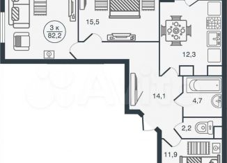 Продажа 3-комнатной квартиры, 82.2 м2, Тверь, Псковская улица, 12к3, ЖК Норвежский Квартал