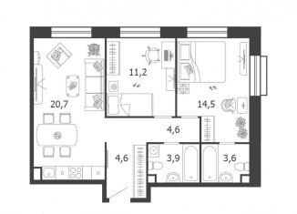 Продается 2-комнатная квартира, 63.1 м2, Москва, 3-я очередь, к6, станция ЗИЛ
