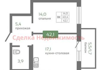 Продажа однокомнатной квартиры, 42.1 м2, Красноярск, Октябрьский район