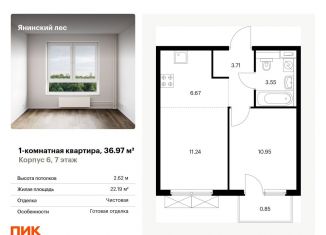 Однокомнатная квартира на продажу, 37 м2, городской посёлок Янино-1