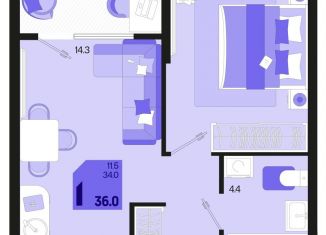 1-комнатная квартира на продажу, 36 м2, Краснодар