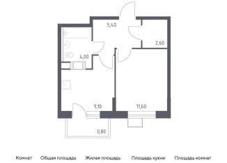 1-комнатная квартира на продажу, 33.5 м2, деревня Середнево, жилой комплекс Цветочные Поляны Экопарк, к1