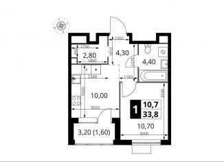1-комнатная квартира на продажу, 33.8 м2, Химки