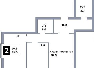 Продаю двухкомнатную квартиру, 69.8 м2, Самара, метро Российская