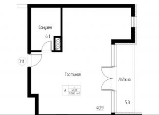 1-комнатная квартира на продажу, 52.8 м2, Калининградская область