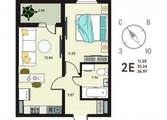 Продам 1-комнатную квартиру, 37 м2, Липецк