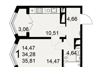 Однокомнатная квартира на продажу, 35.8 м2, Тульская область