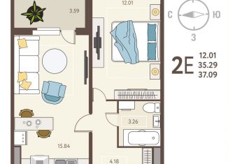 Продажа 1-комнатной квартиры, 37.1 м2, Липецк