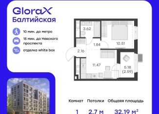 Продается однокомнатная квартира, 32.2 м2, Санкт-Петербург, метро Фрунзенская, улица Шкапина, 15