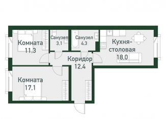 Продается 2-комнатная квартира, 66.1 м2, посёлок Западный, Спортивная улица