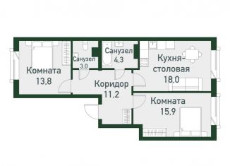 Продаю 2-ком. квартиру, 66.2 м2, посёлок Западный, Спортивная улица