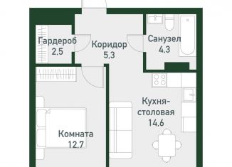 Однокомнатная квартира на продажу, 40.4 м2, посёлок Западный, Спортивная улица