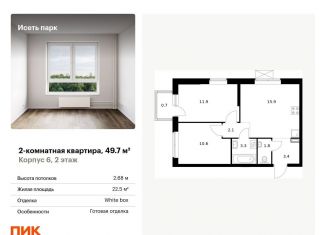 Двухкомнатная квартира на продажу, 49.7 м2, Екатеринбург, ЖК Исеть Парк