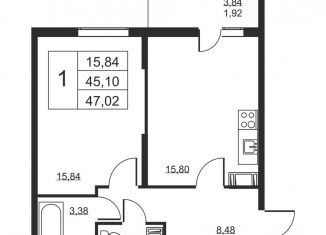 Продажа однокомнатной квартиры, 47 м2, Бугры