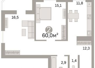 Продается 2-комнатная квартира, 60 м2, Новосибирск, Оловозаводская улица, 15, метро Студенческая