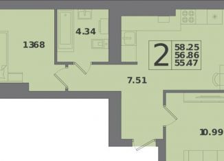 2-комнатная квартира на продажу, 58.3 м2, Калининградская область, Крейсерская улица, 13к1