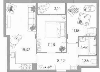 Продаю 2-ком. квартиру, 55.1 м2, Тула, ЖК Наши Баташи, Самоварная улица, 10
