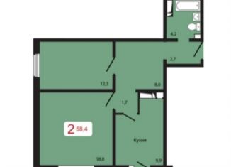 Продаю 2-ком. квартиру, 58.4 м2, Красноярск, Складская улица, 34А, ЖК КБС. Берег