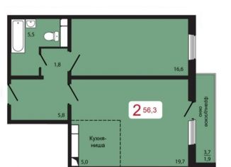 1-ком. квартира на продажу, 56.3 м2, Красноярск, Складская улица, 34А, ЖК КБС. Берег
