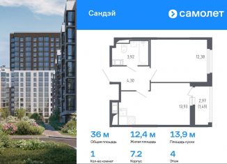 Продажа 1-комнатной квартиры, 36 м2, Санкт-Петербург, метро Проспект Ветеранов, жилой комплекс Сандэй, 7.2