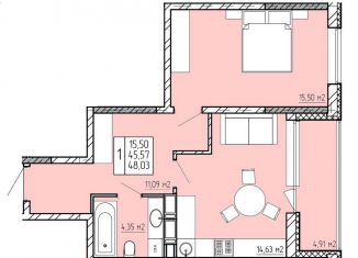1-ком. квартира на продажу, 48 м2, Калуга, ЖК Поле Свободы