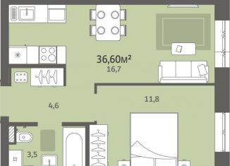 Продам однокомнатную квартиру, 36.6 м2, деревня Хохряки