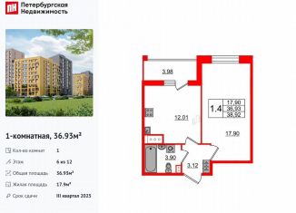 Продаю однокомнатную квартиру, 36.9 м2, Санкт-Петербург, Приморский район