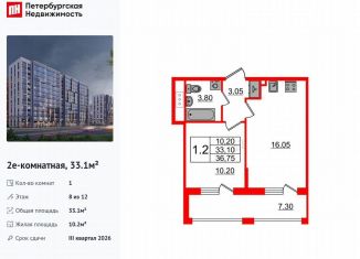 Продается однокомнатная квартира, 33.1 м2, Санкт-Петербург, Приморский район