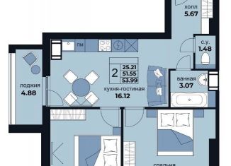 Продажа двухкомнатной квартиры, 54.5 м2, Санкт-Петербург, метро Улица Дыбенко, улица Крыленко, 14с3