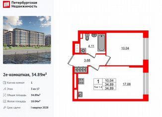 Продается 1-комнатная квартира, 34.9 м2, Санкт-Петербург, метро Елизаровская