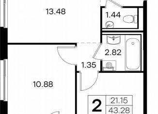 Двухкомнатная квартира на продажу, 44.6 м2, сельский посёлок Новинки, ЖК Окский Берег