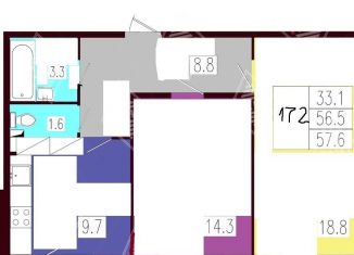 Продаю 2-ком. квартиру, 56.6 м2, Санкт-Петербург, улица Маршала Казакова, 58, ЖК Балтийская Волна