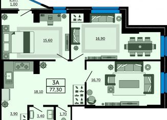 Продажа 3-комнатной квартиры, 76.9 м2, Ростовская область, проспект Космонавтов, 1В