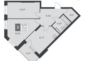 Продается 2-ком. квартира, 61.2 м2, Екатеринбург, ЖК Миллениум, улица Громова, 26